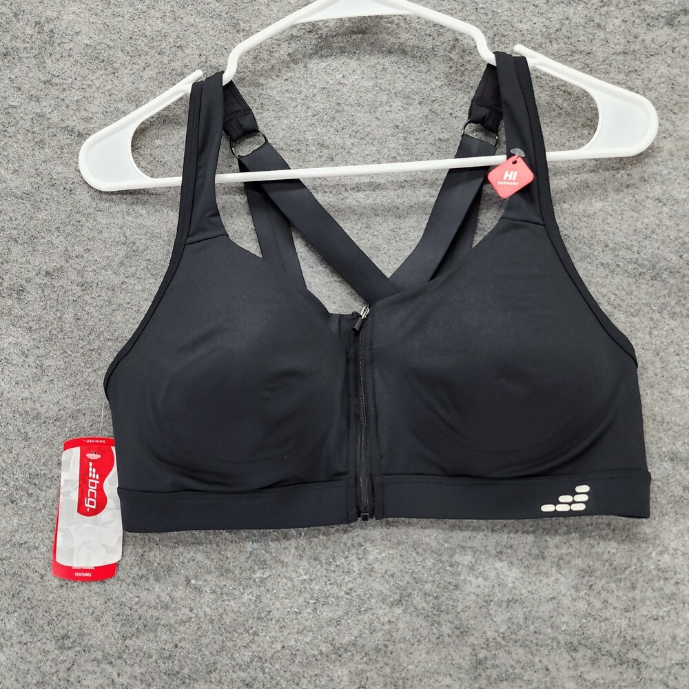 BCG Sports Bra Womens Large Hi Support Black Front Closure